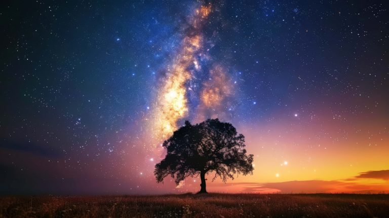 epic sunset stars milky way spirituality tranquility landscape